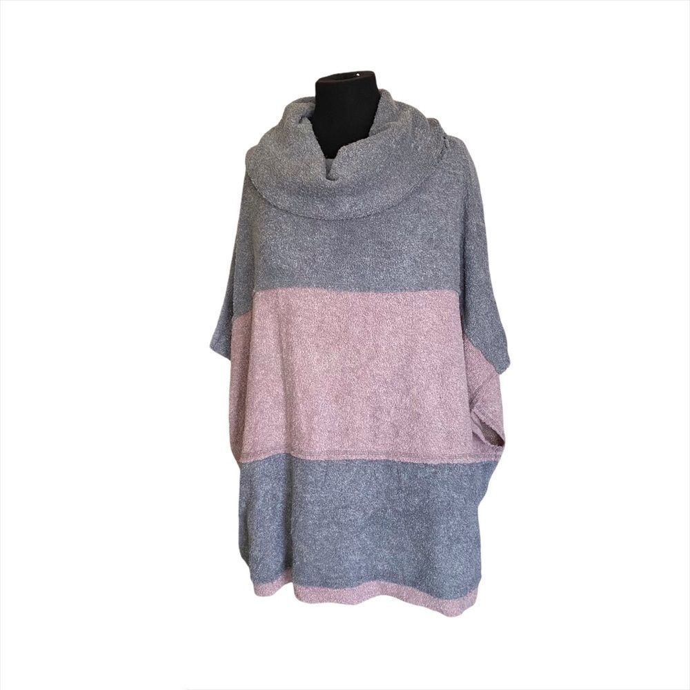 Easel Gray Pink Stripe Shrug Poncho Cowl Neck